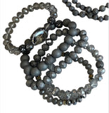 Silver Agate Mixed Stone 5 Piece Bangle Style Bracelet Set