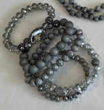 Silver Agate Mixed Stone 5 Piece Bangle Style Bracelet Set