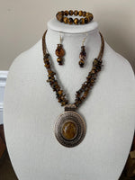 Tiger-eye Three Piece Necklace Set.