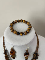 Tiger-eye Three Piece Necklace Set.