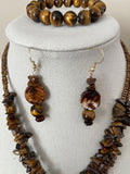 Tiger-eye Three Piece Necklace Set.