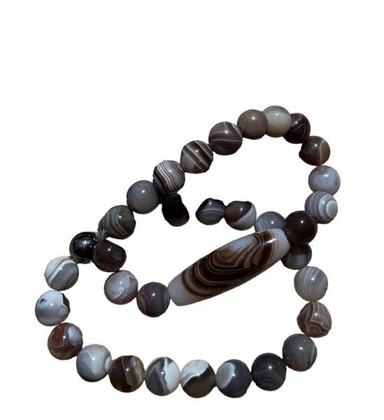 Natural 2 piece Stackable Agates Gemstone Bracelet Set
