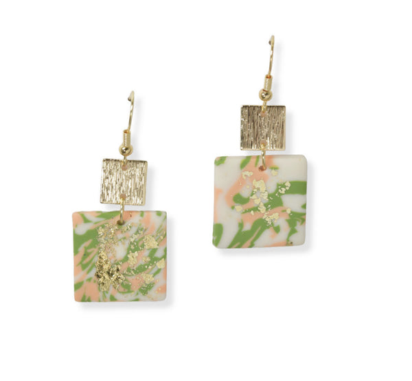 Square Gold Glitter Accent Clay Rubber Earring