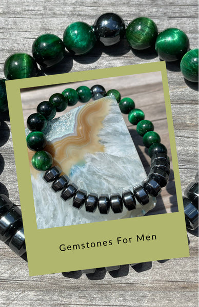 Green Tiger Eye And Hematite Gemstone Bracelet