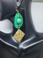 Antique Cellulose & Hammered Gold Dangle Earrings