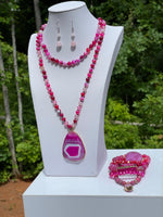 Shades Pink Agate Gemstone Necklace Set