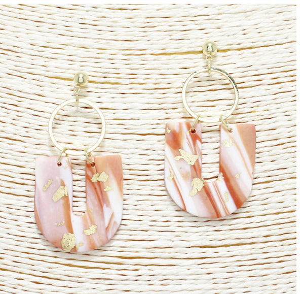 New Gold Peach Geometric Clay Earring with Gold Flares